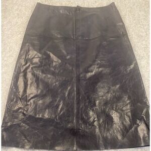 Banana Republic Dark Navy Genuine Leather A Line Skirt Women's Size 2